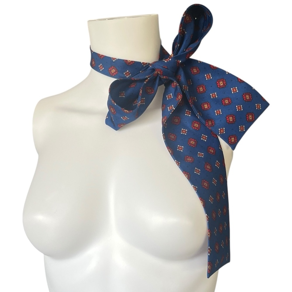 Red and Blue Geometric Print Neck Tie Scarf Bag Tie Colorful